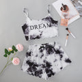 New women's tie-dye loungewear set for export: english "dream" print cami top and tie-dye shorts