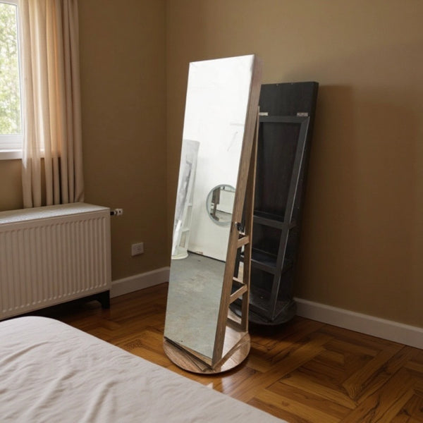Solid wood rotating floor full body smart mirror jewelry storage cabinet bedroom wear fitting clothes makeup mirror with storage
