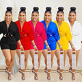 C5973 in stock cross-border   fashion women's shorts, mid-sleeve mock shirt jumpsuit