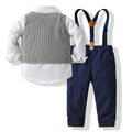 Boys' british style plaid vest, shirt, and overalls three-piece set - stylish outfit for baby boys' birthday parties and performances
