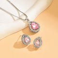 European and american cross-border fashion teardrop pendant jewelry set - women's pink sweet, light luxury, high-end necklace and earring set