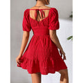 cross-border new women's babydoll dress with heart neckline, short sleeves, and puff sleeves