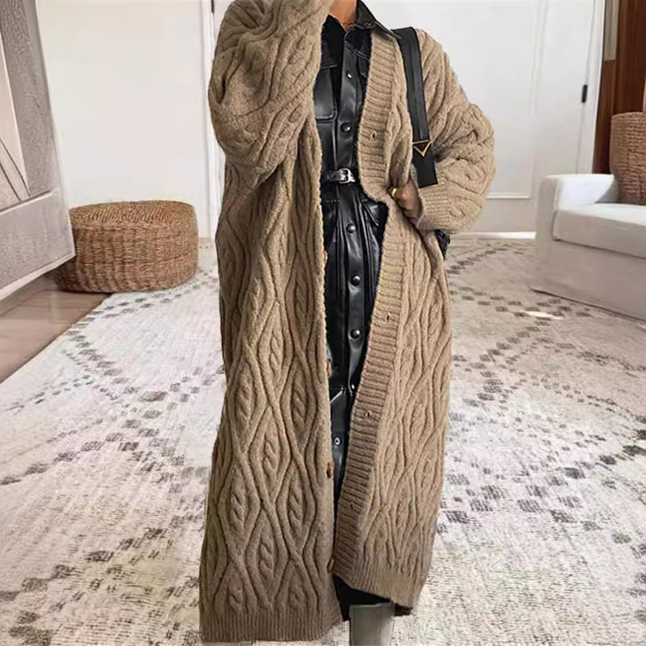 European and American  women's clothing autumn and winter new lazy style retro long loose knitted cardigan jacket women