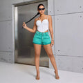 Pre-sale-65262# cross-border women's fashion european and american fashion high waist loose slimming look raw edge jeans shorts