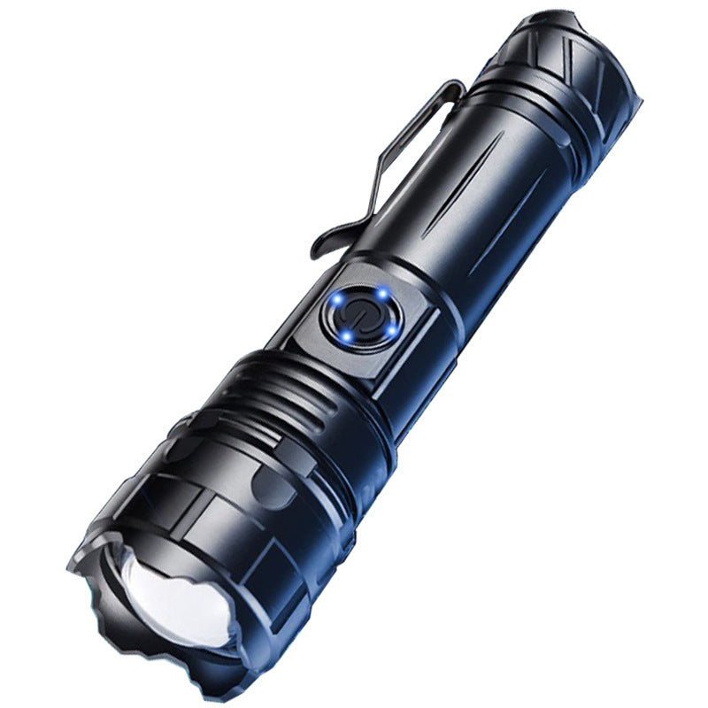 Cross-border explosive strong light flashlight type-c charging outdoor super bright remote light telescopic zoom flashlight wholesale