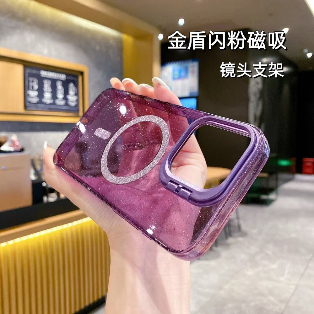 Lens holder suitable for iphone apple 17 mobile phone case transparent glitter magnetic 15/16pro anti-fall protective case