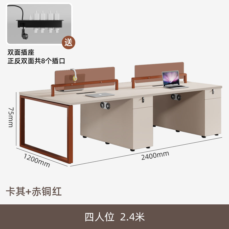 Thickened steel frame office desk and chair combination four-person double 2-person 4-person desk casual modern office electric thickened