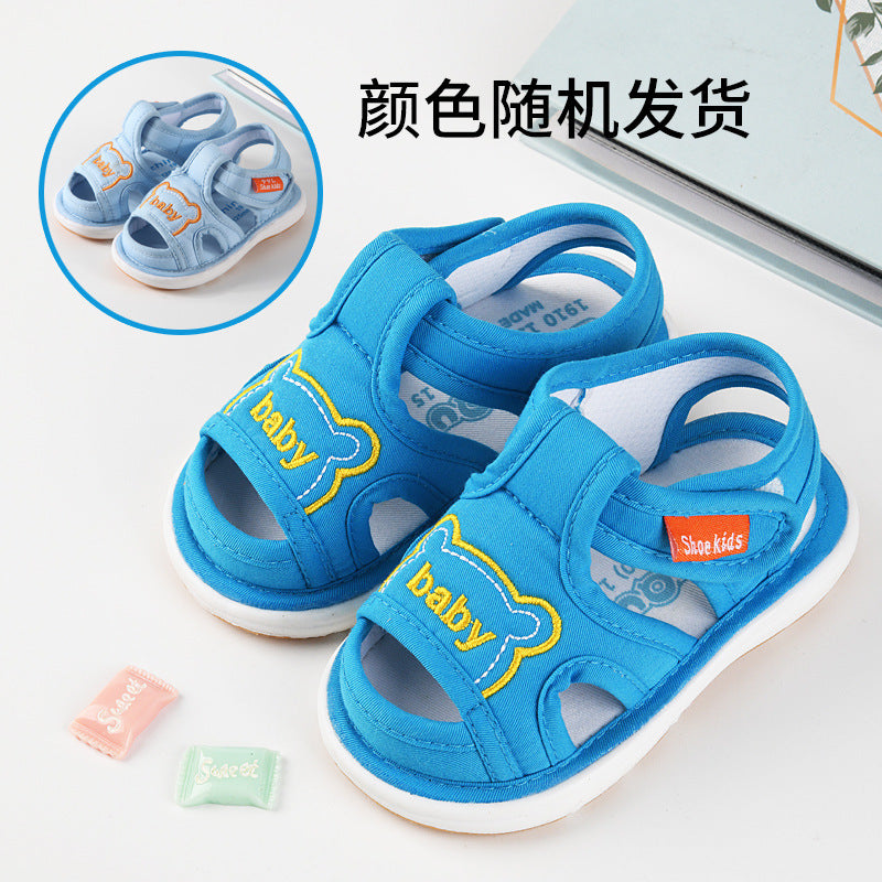 Baby cloth sandals for boys, summer, ages 0-1-2-3 years, infant anti-slip soft sole squeaky shoes, girls' first walker shoes, baby shoes