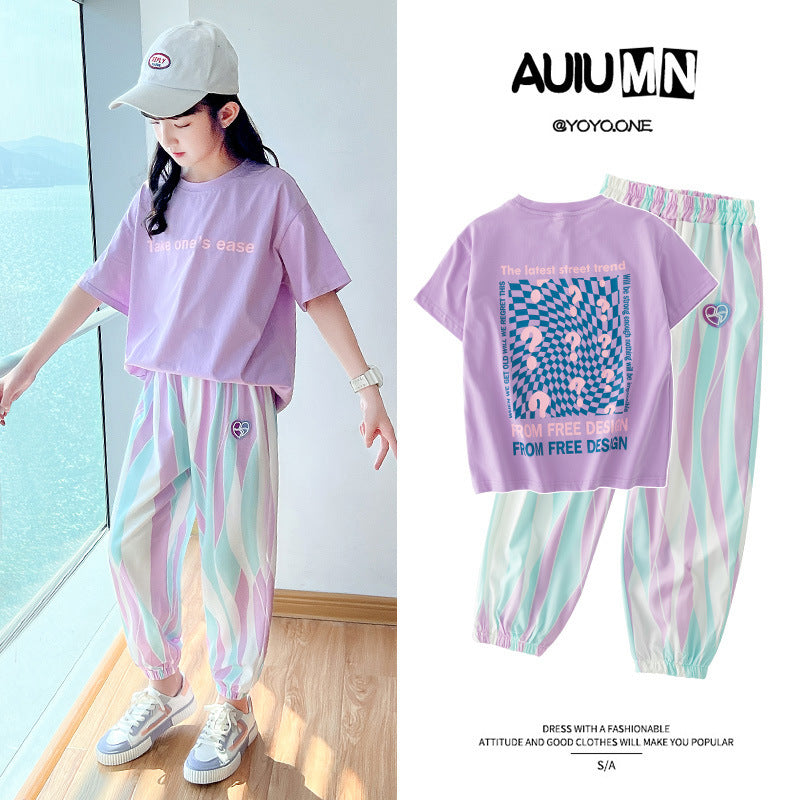 new girls' summer outfit set: casual activewear for big girls and kids - trendy and stylish summer short-sleeve clothing