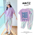 new girls' summer outfit set: casual activewear for big girls and kids - trendy and stylish summer short-sleeve clothing