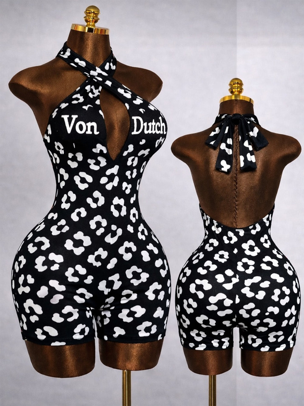 Hr26105 european and american fashion women's criss-cross halter deep v backless romper with letter print
