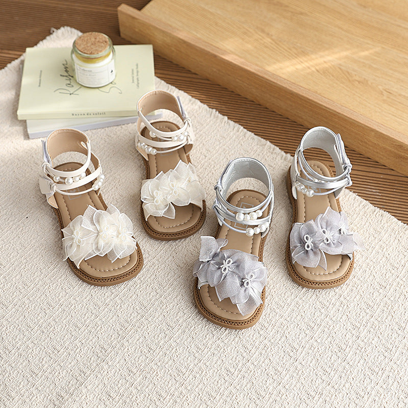 Girls' sandals:  summer new arrivals - stylish little princess shoes for girls, soft sole pearl sandals, lightweight and comfortable