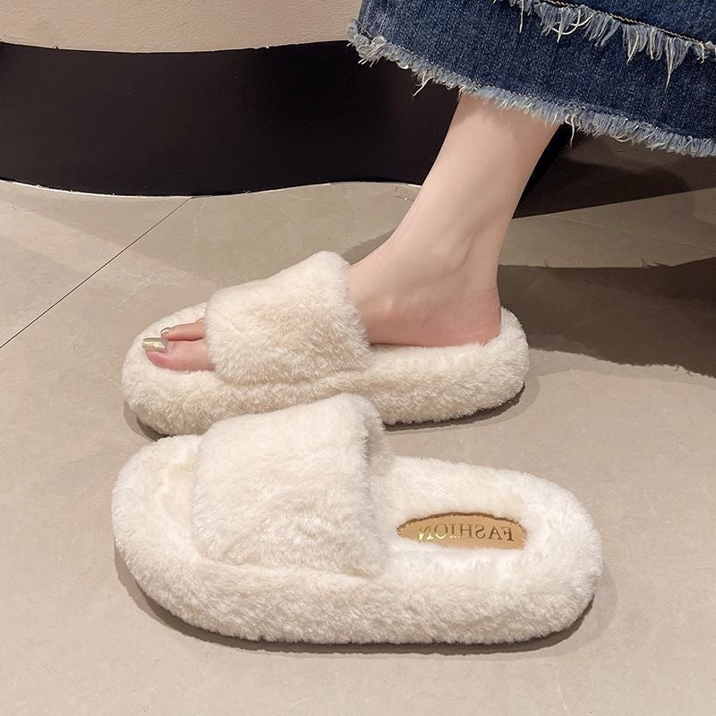 Fairy style furry slippers for women outwearnew arrivalfall and winterpopularfashioneasiest for matchplaid home casual one-line cotton slippers