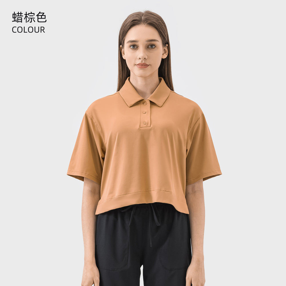 Yoga wear short sleeve loose fitness wear women's sports outdoor running fashioneasiest for match breathable polo shirt dss066