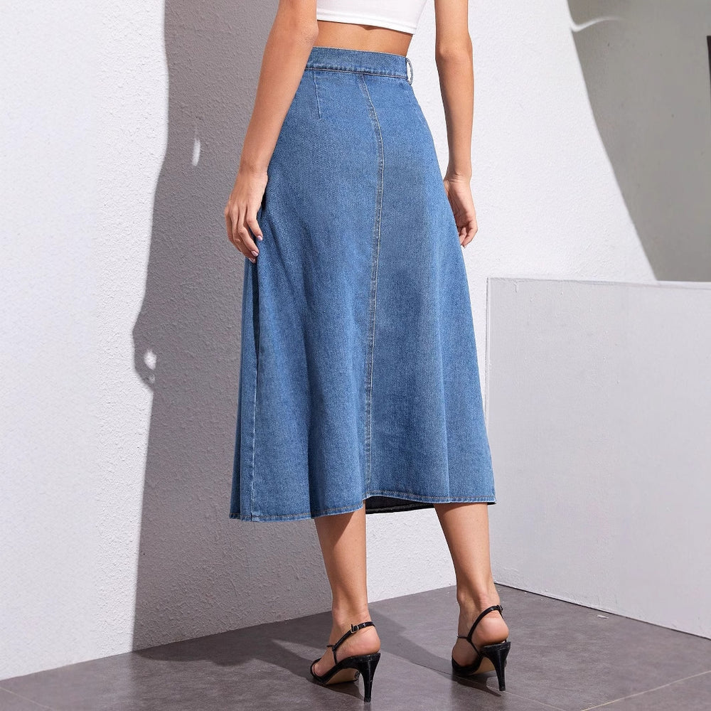 Pre-sale-20071#  cross-border women's fashion european and american ins fashion buttoned high waist denim half-length skirt