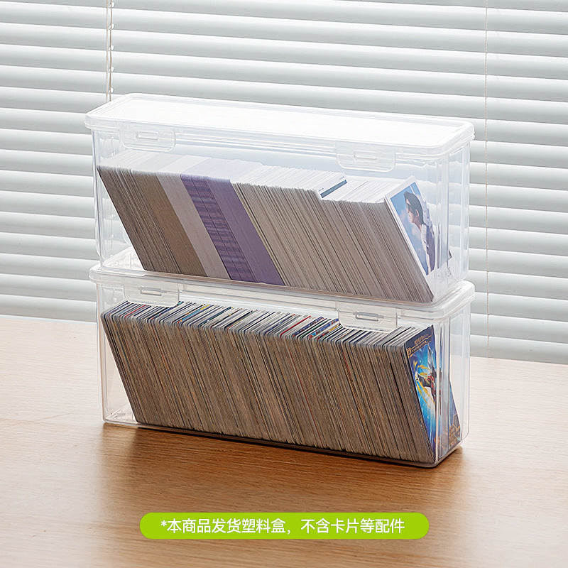 Desktop flip card box Transparent covered rectangular card storage box Long strip transparent game card box with lid