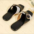 2025 summer new women's flat sandals - leather strap outdoor slides - black thong sandals