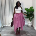 European and american cross-border women's fashion:  summer new arrival - high-waisted, slimming, elastic waist, tie-waist, asymmetrical plaid midi skirt