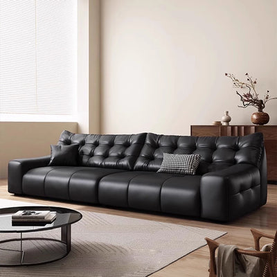 Italian normcore big black bear sofa living room genuine leather sofa first layer cowhide high back black leather sofa