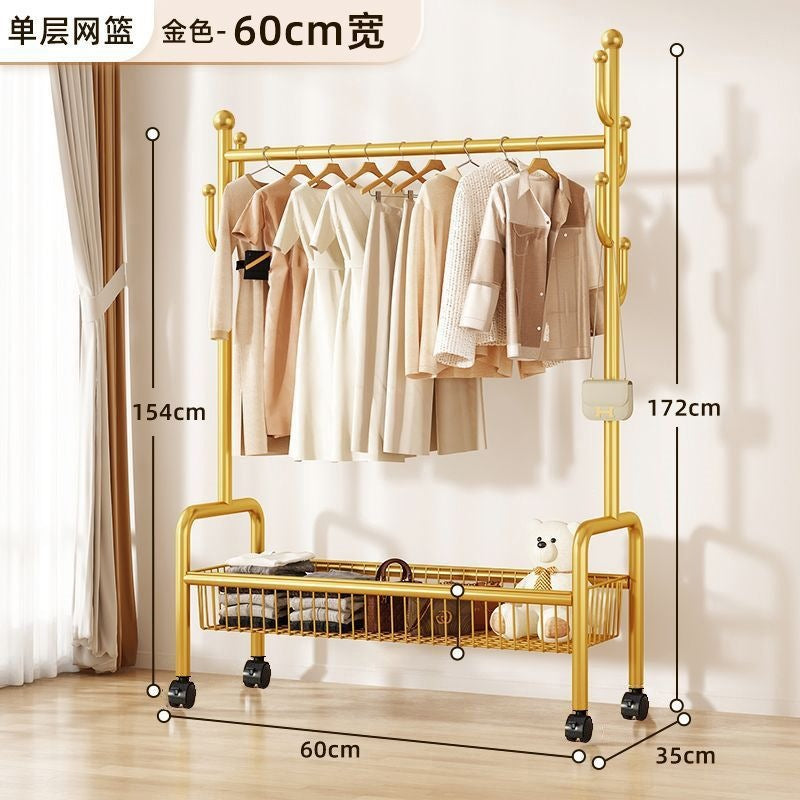 Clothes drying rack floor-standing for homemovable bedroom clothes drying rack balcony hanging clothes rack indoor simple pole coat rack