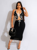 source factory fashionsexy women's hand-crocheted butterfly topsknitting tassel skirt fashionsuit