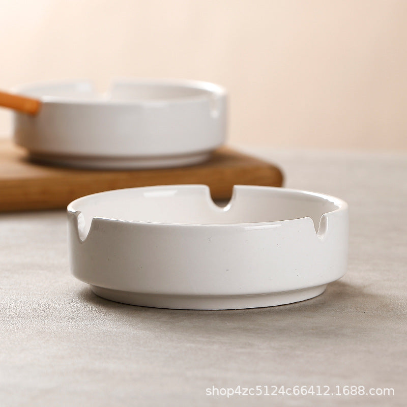 Pure white ceramic ashtray - commercial grade, customizable with logo - ideal for hotels, guesthouses, round bars, ktv lounges, restaurants, and dining establishments