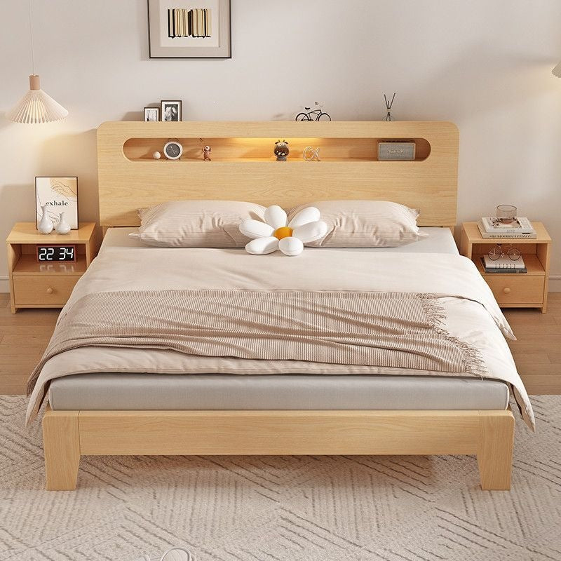 Solid wood bed 1.5m for home 1.8m scandinavian double bed small apartment 1.2m rental room single bed frame bedroom