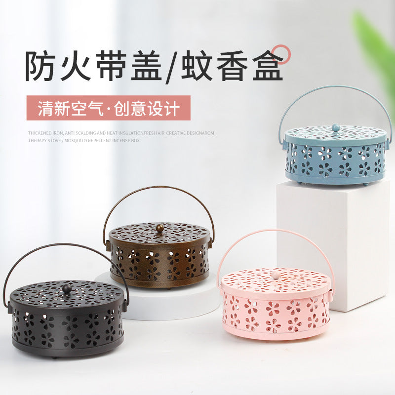 Mosquito coil box wholesale creative mosquito coil stove mosquito coil frame wrought iron fireproof belt cover household indoor aromatherapy stove mosquito coil tray holder