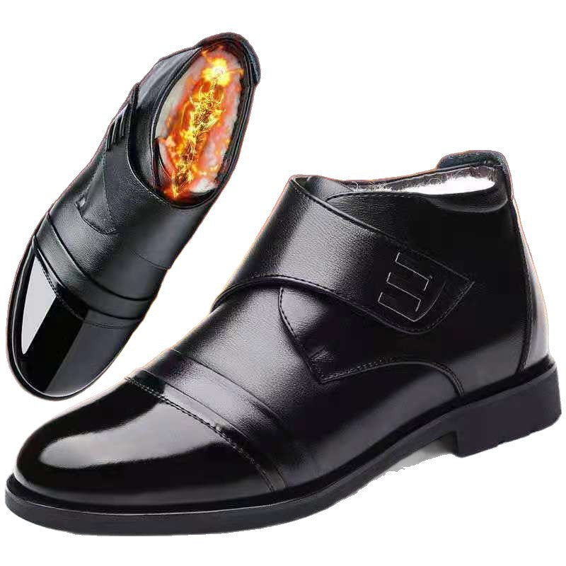 【factory direct】soft leather men's winter cotton shoes, fleece-lined casual soft leather snow boots, thickened fleece high-top leather shoes