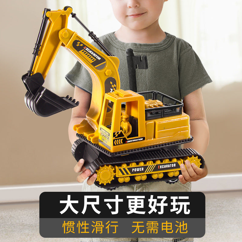 Kids' large construction vehicle set - excavator, mixer truck, bulldozer, dump truck, crane - toy car gift for boys