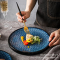 Kiln-turned-blue, high-value western-style dessert stylish plate, retro texture ceramic steak plate, round plate, restaurant and hotel