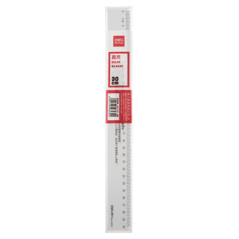 Deli 6230 ruler student transparent ruler 30cm office learning ruler ruler stationery office wholesale
