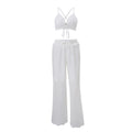 European and american style women's summer  new slim-fit hollow-out jacquard cropped inner top and fashionable casual pants set