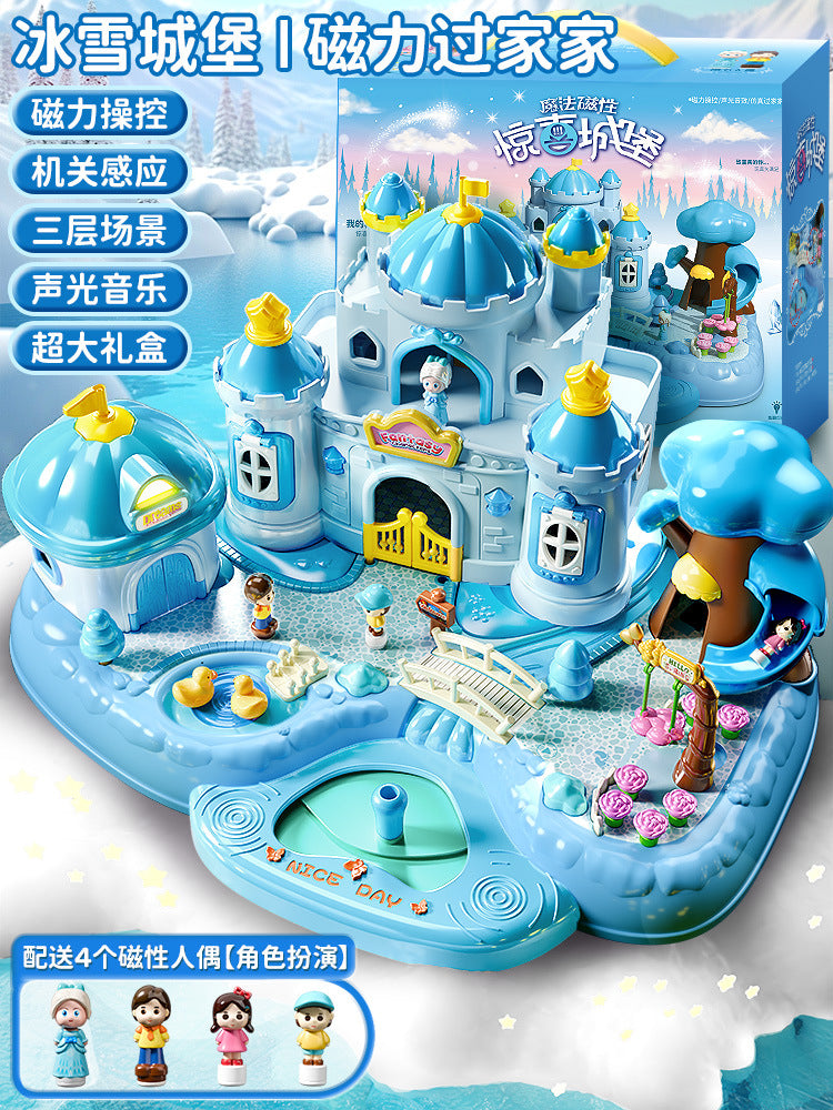 New arrival play house magnetic toy princess doll house small doll girl girl villa suit birthday gift