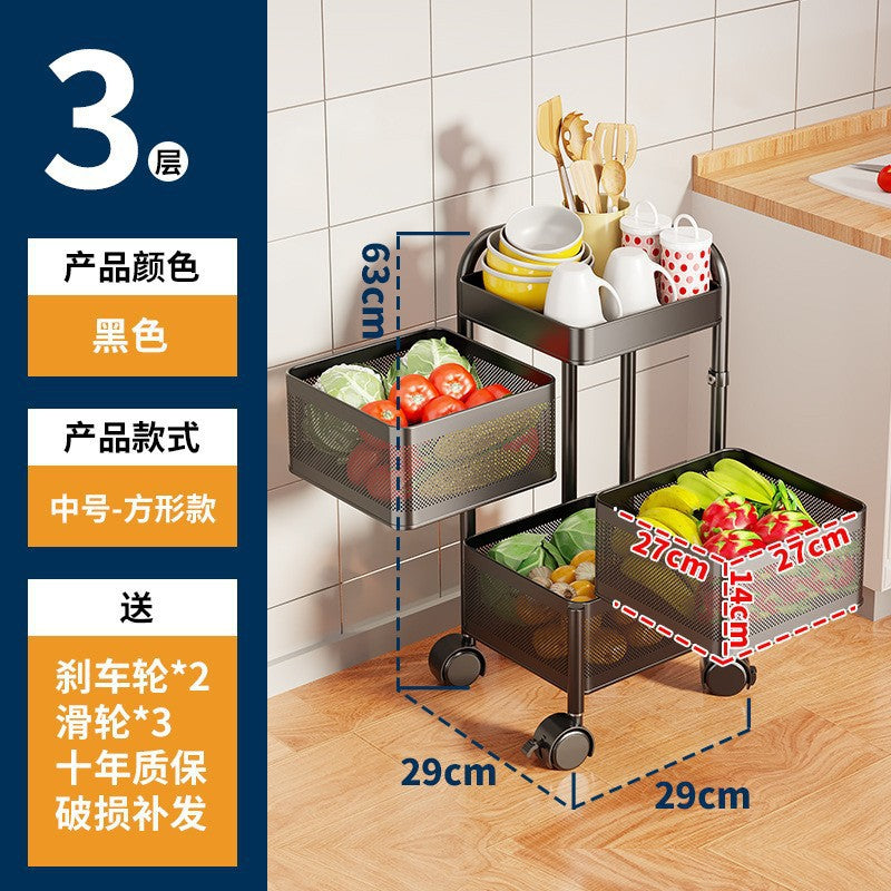 360-degree rotating vegetable organizer, kitchen floor-standing multi-tier round storage rack, dedicated basket storage for vegetables