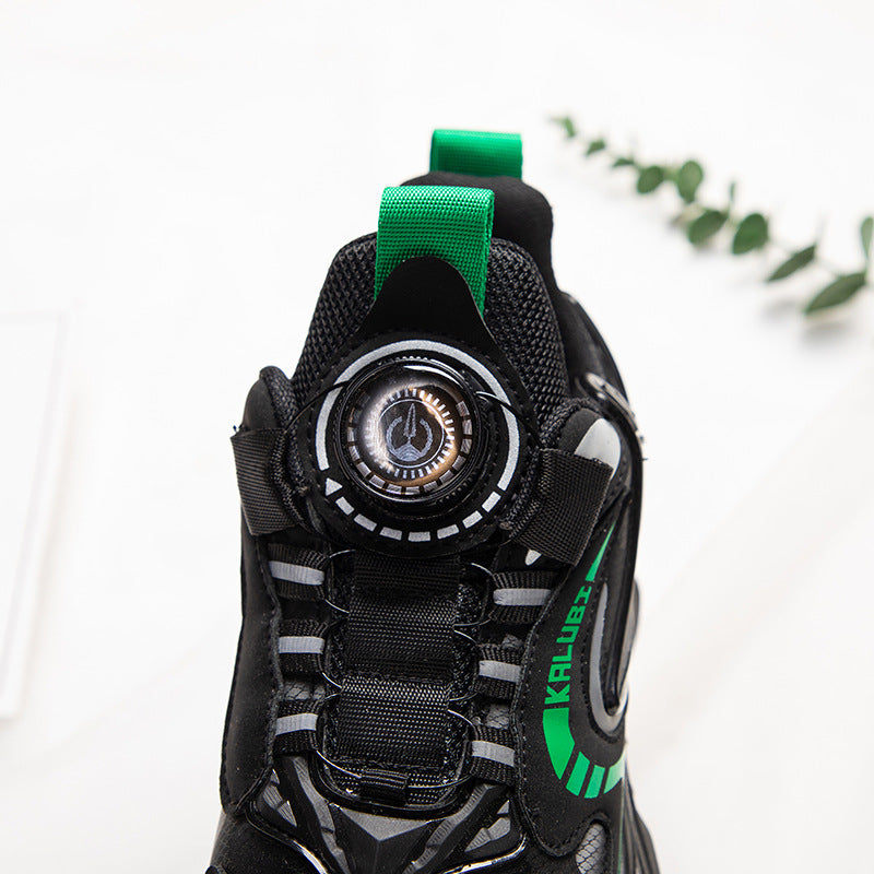 New leather sports running shoes for primary and secondary school students, rotating buckle handsome boys, spring and autumn versatile basketball shoes for girls