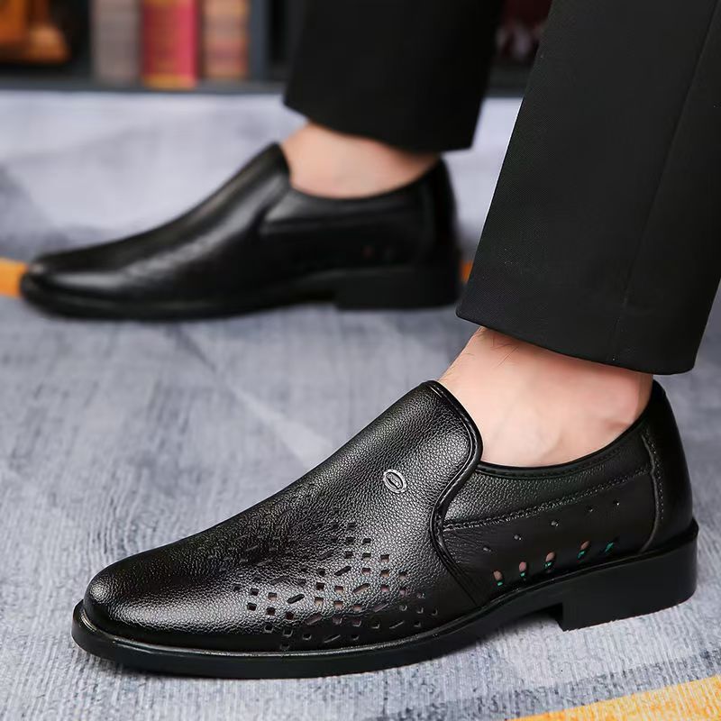 New arrival business hole cool leather shoes men's casual wedding groom british sandals summer breathable youth pointed toe men's shoes
