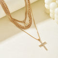 Wholesale diamond-studded cross necklace - european & american cross-border jewelry - women's multi-layered, stackable, high-end sun clavicle chain
