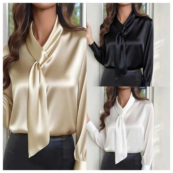 2025 independent station wish  explosion, autumn solid color fashion design sense streamer long-sleeved shirt women's clothing