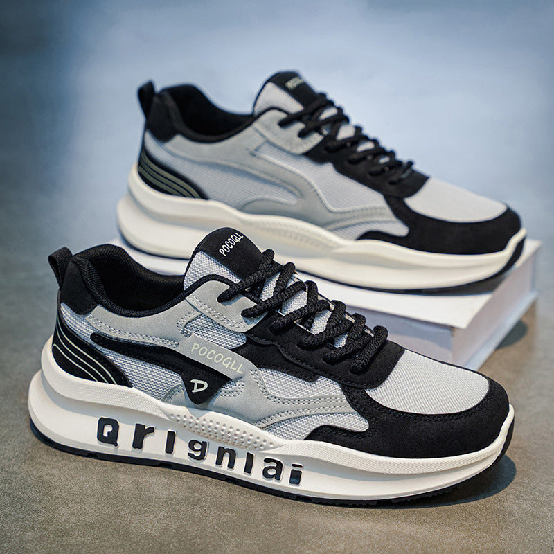 Men's spring new breathable mesh shoes trendy versatile anti-slip athletic casual chunky sole dad shoes