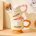 New arrival small fresh style ceramic cup girlcute water cup with lid for girlfriend sister couple gift coffee cup