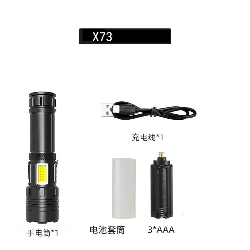 Cross-border P70 strong light flashlight outdoor waterproof USB charging retractable zoom high power LED flashlight