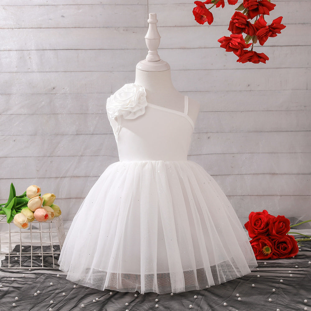 exclusive supply—european and american new children's dress suspender off-shoulder starry sky mesh skirt flower girl princess dress for children