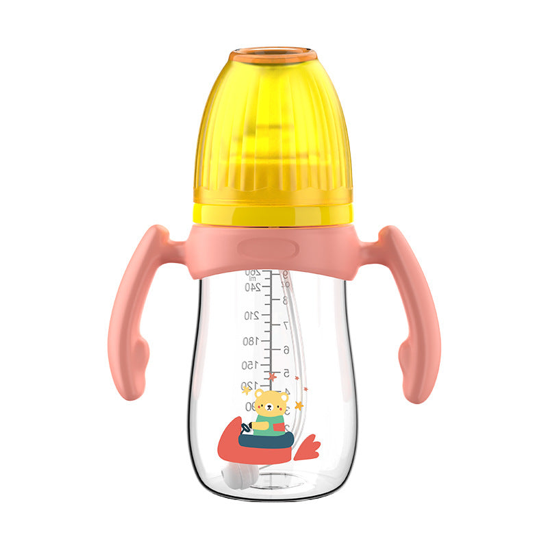 English boxed baby bottle baby wide diameter anti-choking and anti-flatulence PP bottle with handle and straw bottle