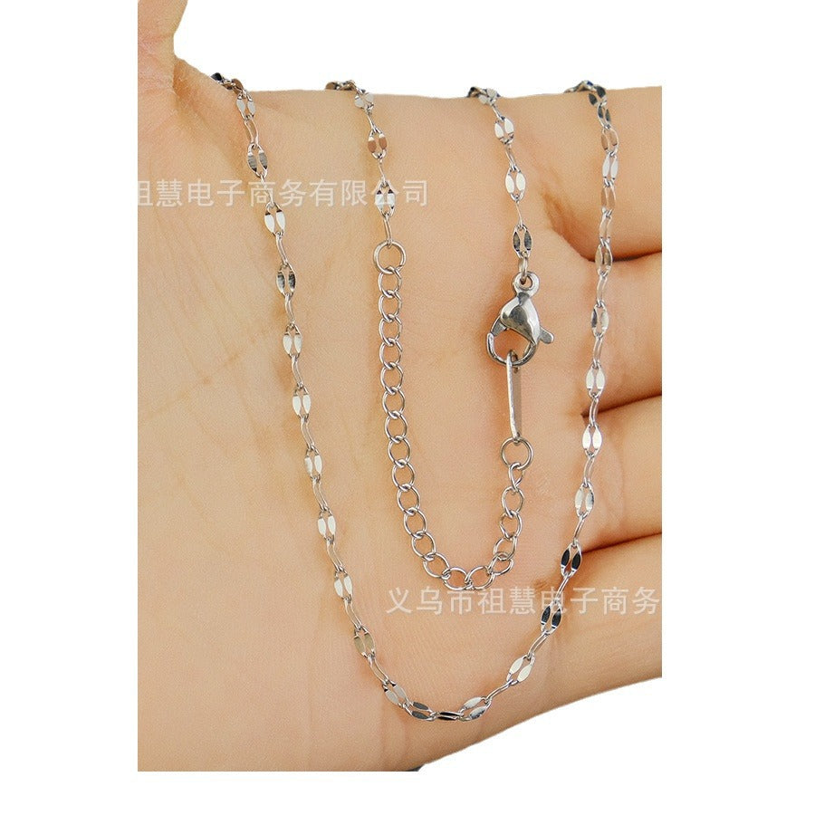 Stainless steel 18k silver plated flat cable lip bead chain necklace, suitable for bulk wholesale adjustable chains