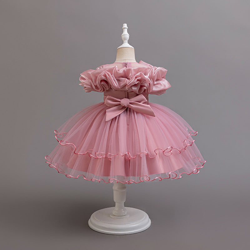 children's one-shoulder tulle princess dress - perfect for weddings, banquets, piano recitals, and parties