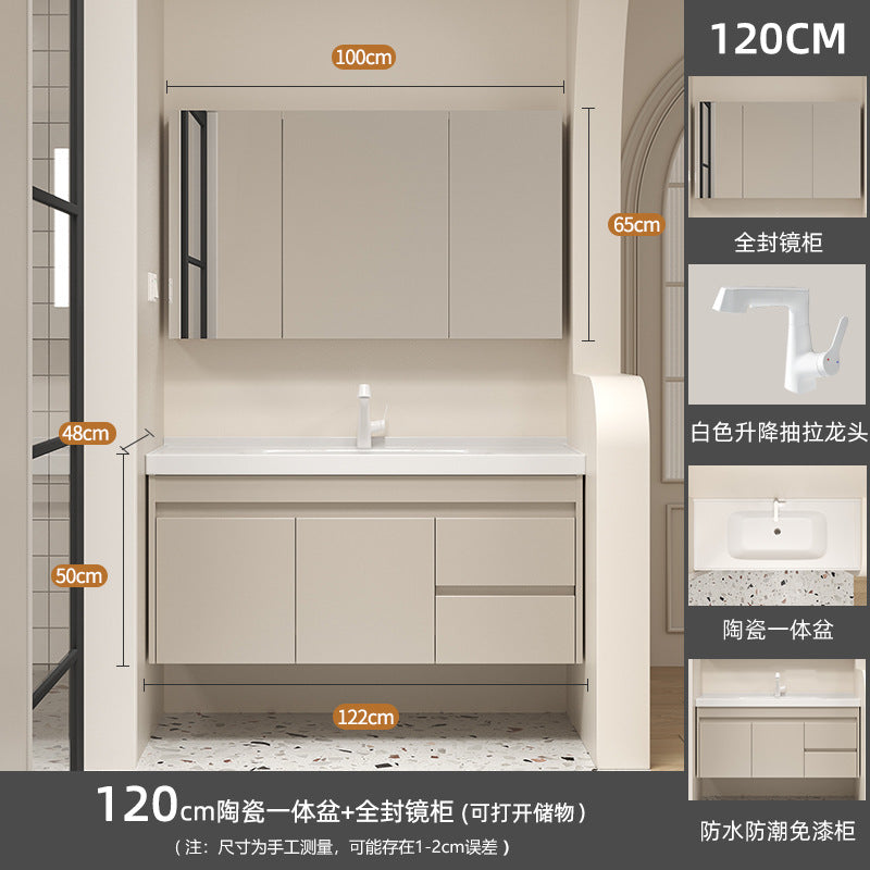 Ceramic all-in-one basin bathroom combination solid wood bathroom wash basin wash basin wash basin cream style
