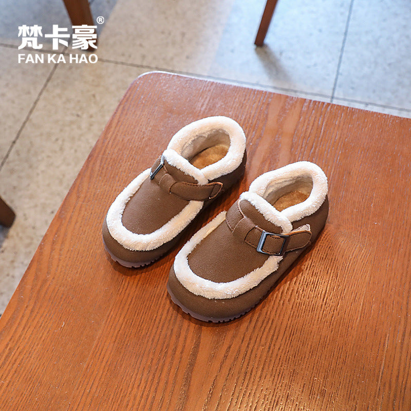 Clearance kids' casual cotton shoes  winter fleece-lined fluffy shoes velcro boys' soft sole warm snow boots