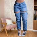 Processing personalizedjeans women's new arrivalexportloose ripped straight-legcasual pants worn washedjeans