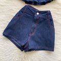Spicy girl style halter denim vest and shorts two-piece set - women's summer slim-fit, figure-flattering, chic outfit for work and casual wear